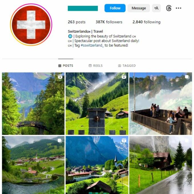 380K Switzerland Travel Instagram Account for sale