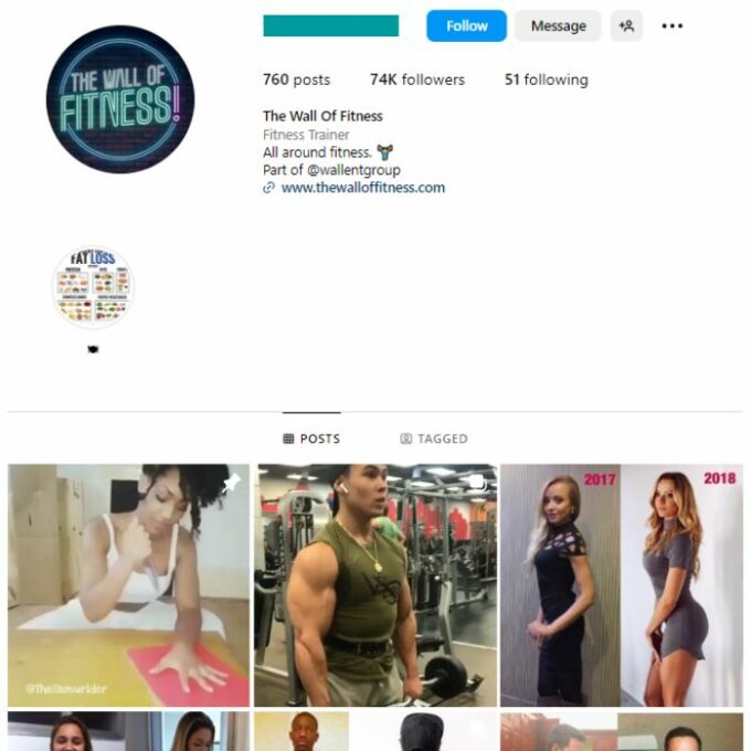 74K Workout Fitness Gym Instagram Account for sale