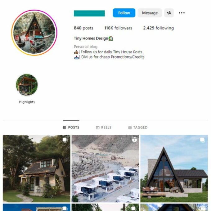 115K Tiny Houses Instagram Account for sale