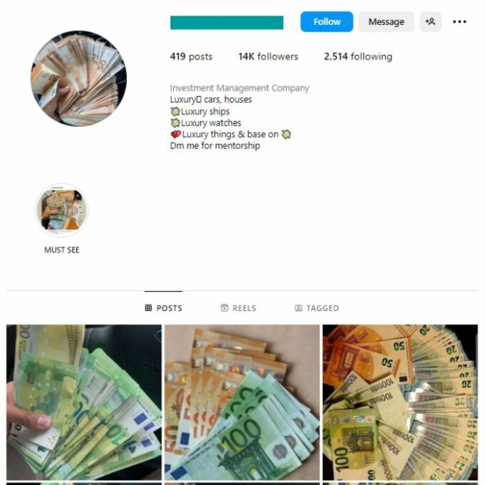 14K Money Millionaire Instagram Account for sale