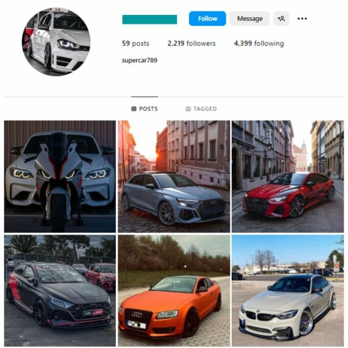 1K Automotive Car Instagram Account for sale