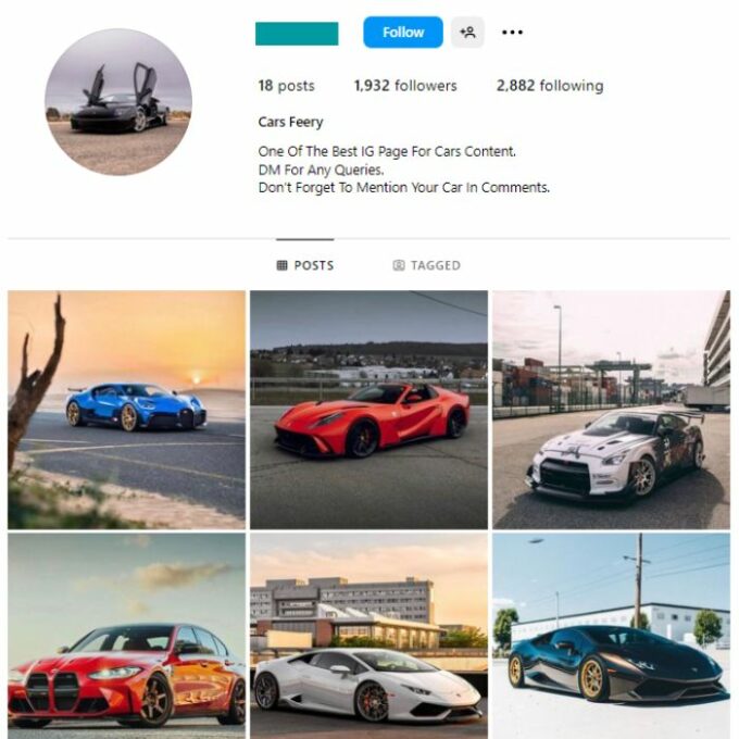 1K Fast Cars Instagram Account for sale