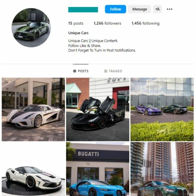 1K Luxury Cars Instagram Account for sale