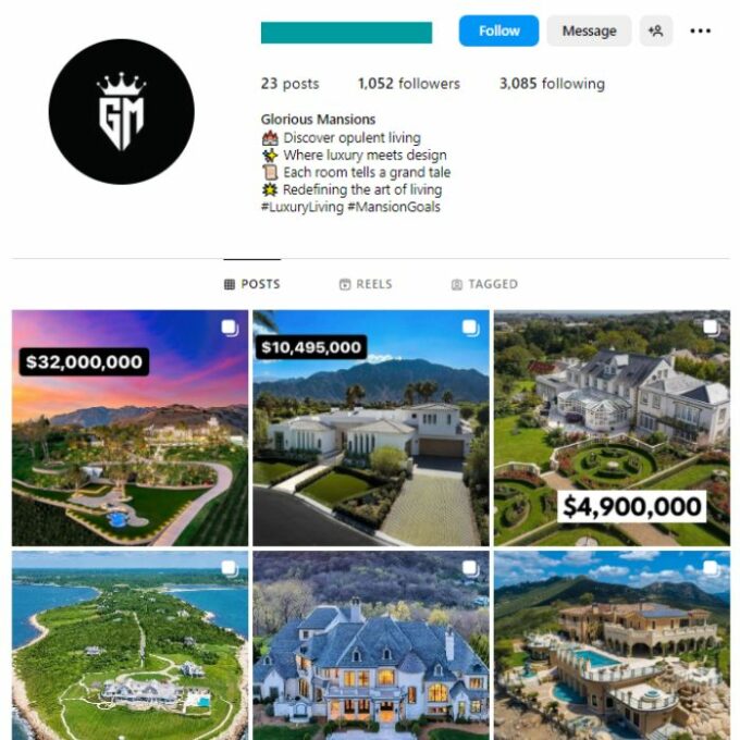1K Luxury Homes Instagram Account for sale