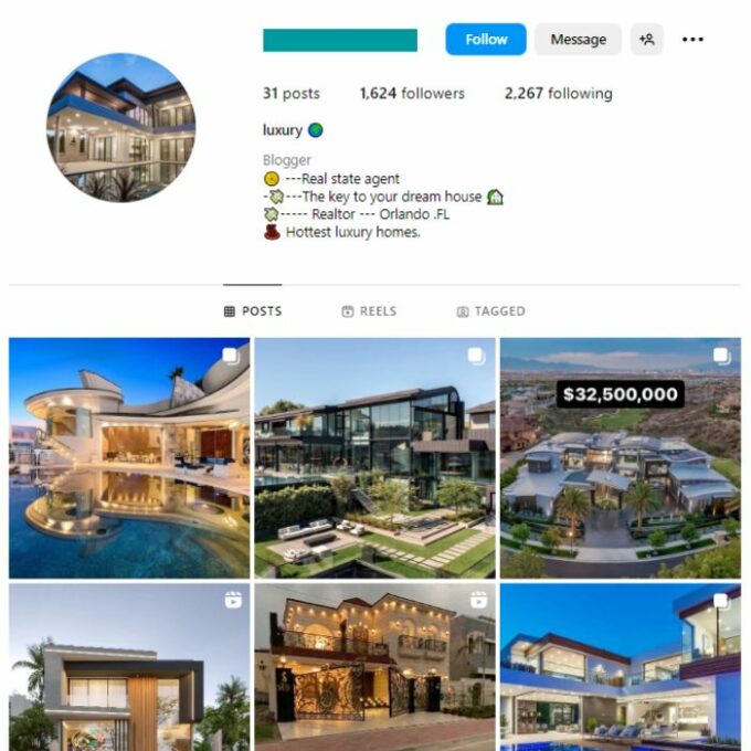 1K Luxury Mansions Instagram Account for sale