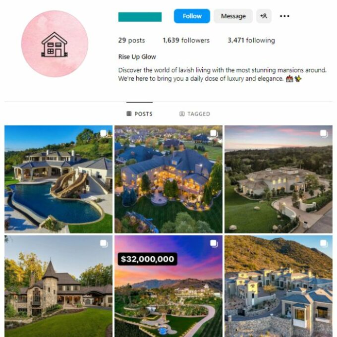 1K Real Estate Mansions Instagram Account for sale