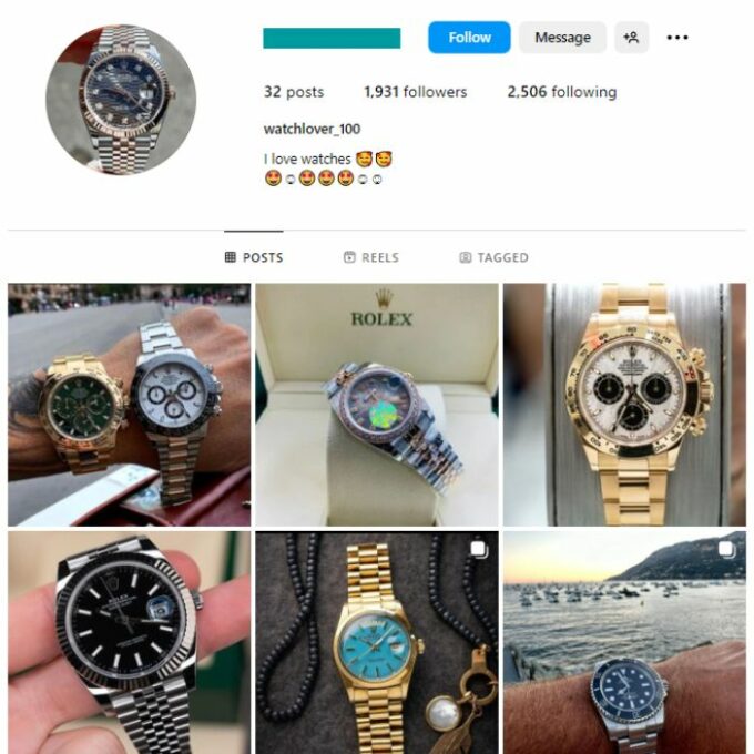 1k Luxury Watches Instagram Account for sale