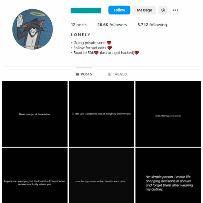 25K Sad Quotes Instagram Account for sale