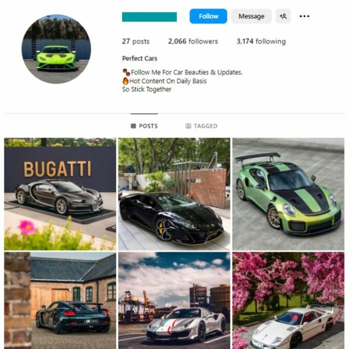 2K Exotic Cars Instagram Account for sale