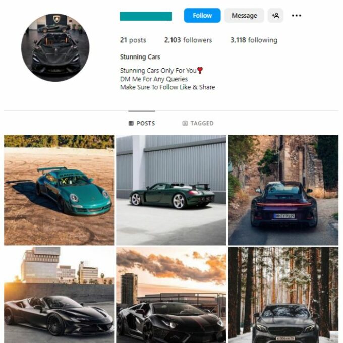 2K Exotic Cars Instagram Account for sale