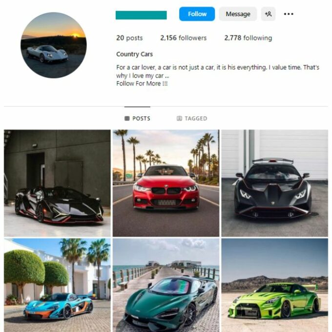 2K Fast Cars Instagram Account for sale