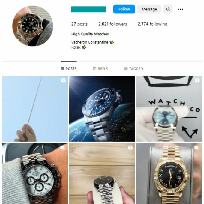 2K High End Watches Instagram Account for sale