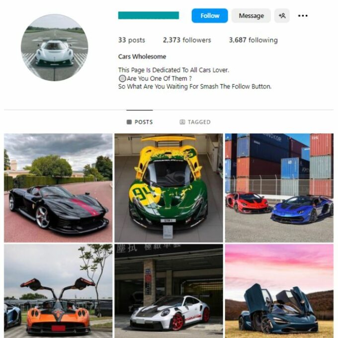 2K Luxury Cars Instagram Account for sale