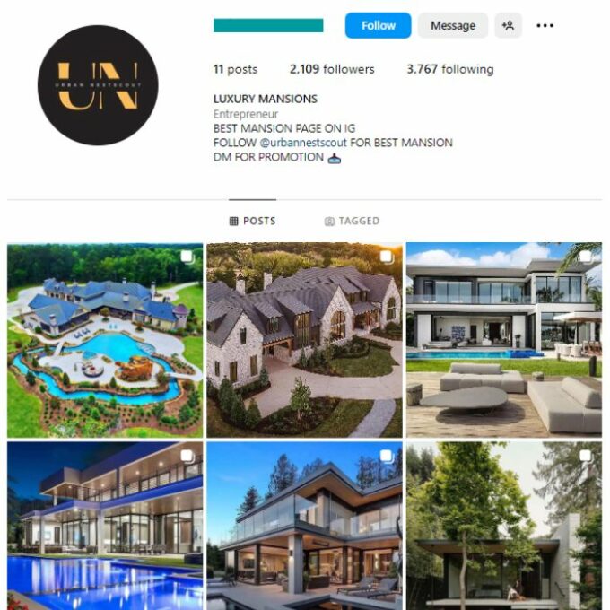 2K Luxury Mansions Instagram Account for sale