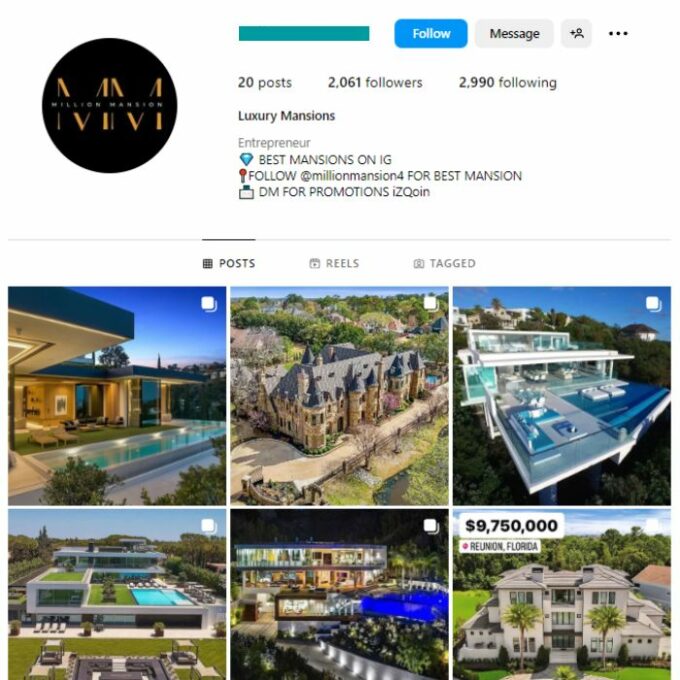 2K Mega Mansions Instagram Account for sale