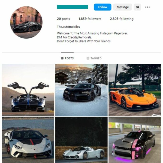 2K Super Cars Instagram Account for sale