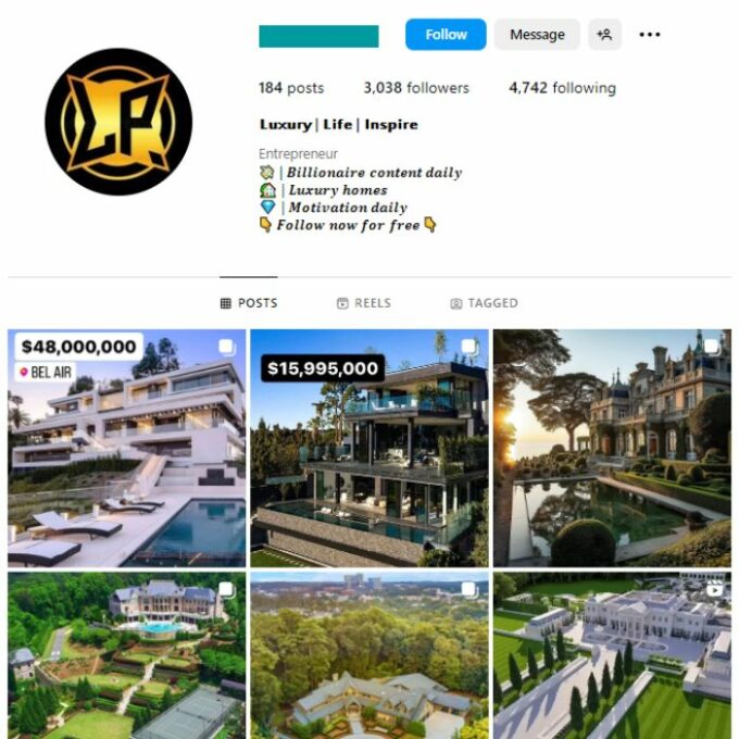3K Grand Mansions Instagram Account for sale