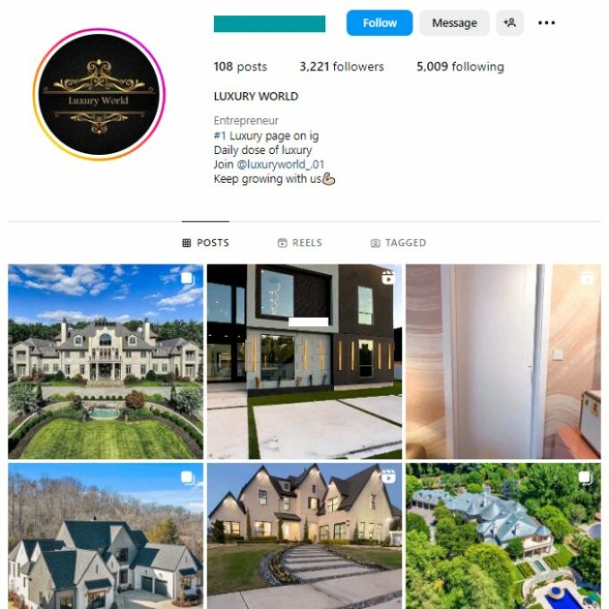 3K Millionaire Mansions Instagram Account for sale