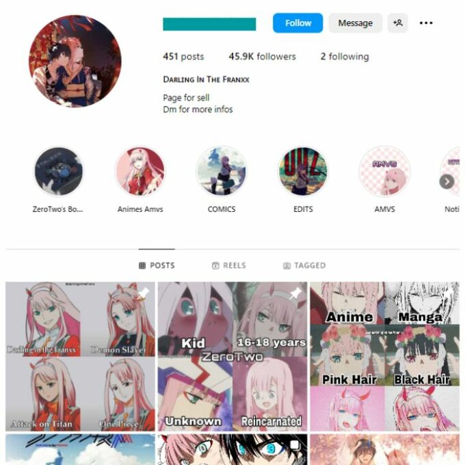 45k Anime Instagram Account for sale