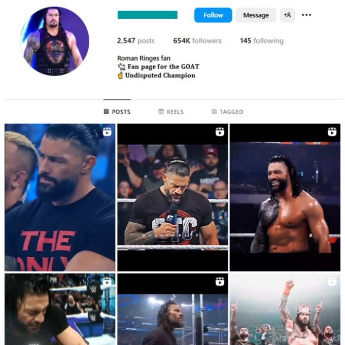 650K Roman Reigns WWE Instagram Account for sale