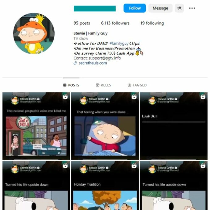 6K Family Guy Instagram Account for sale