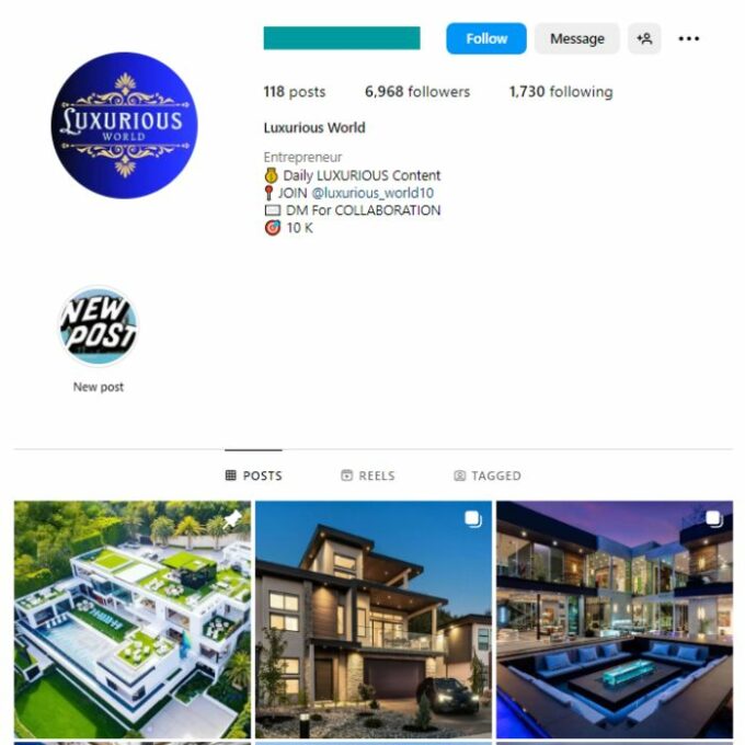 6K Grand Mansions Instagram Account for sale