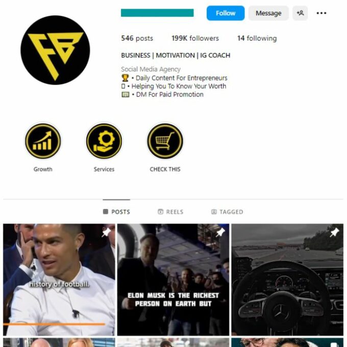 190K Success Motivation Instagram Account for sale