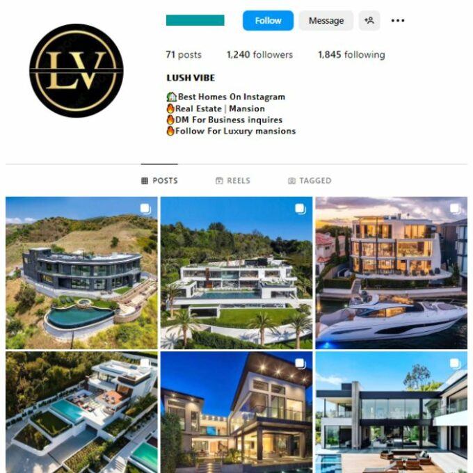 1K Luxury Mansions Instagram Account for sale