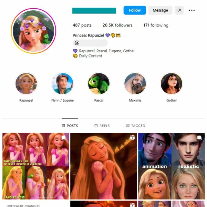 20K Disney Princess Rapunzel Instagram Account for sale