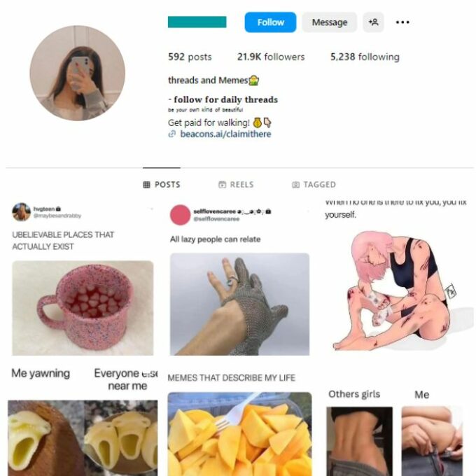 20k Girl Memes Instagram Account for sale