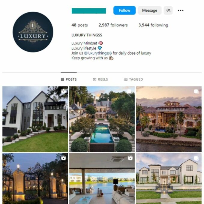 2K Luxury Mansions Instagram Account for sale