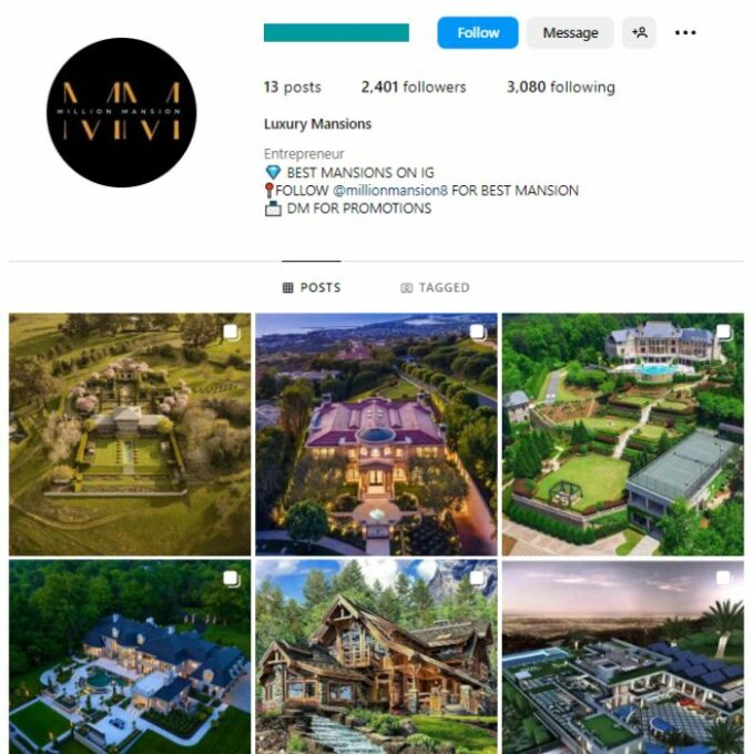 2K Luxury Mansions Instagram Account for sale