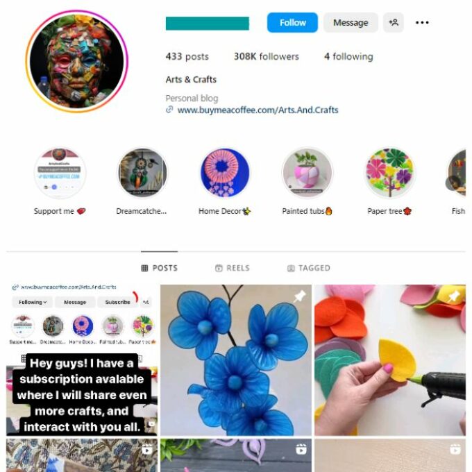 300k Art & Craft Instagram Account for sale
