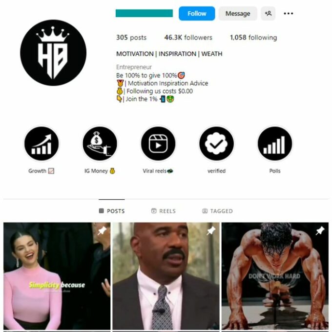 45K Business Motivation Instagram Account for sale