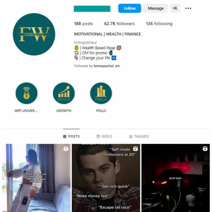 60K Wealth Motivation Instagram Account for sale