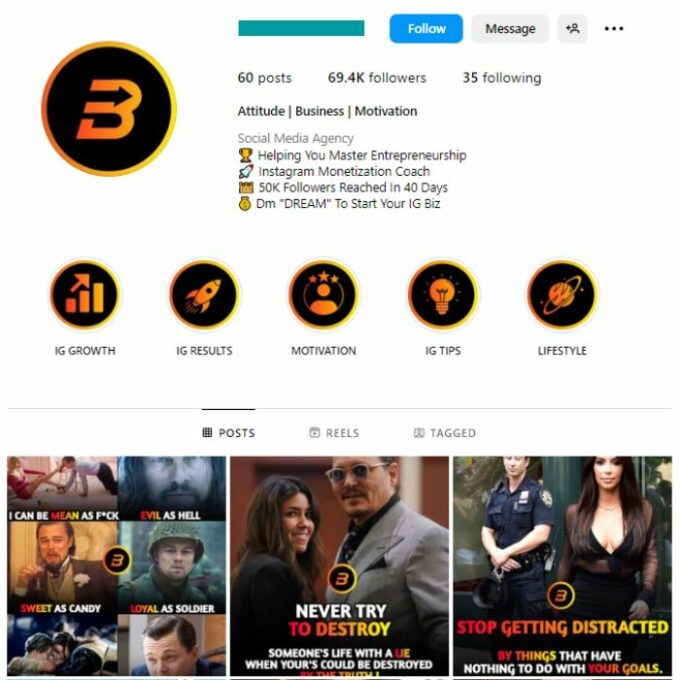 65K Motivation Mindset Instagram Account for sale