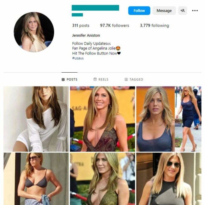 95K Jennifer Aniston Actress Fan Instagram Account for sale