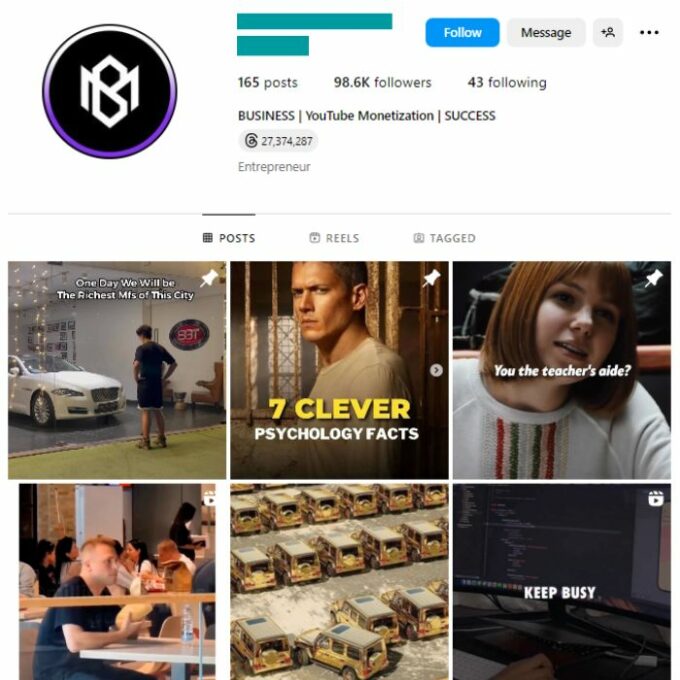 95K Wealth Motivation Business Instagram Account for sale
