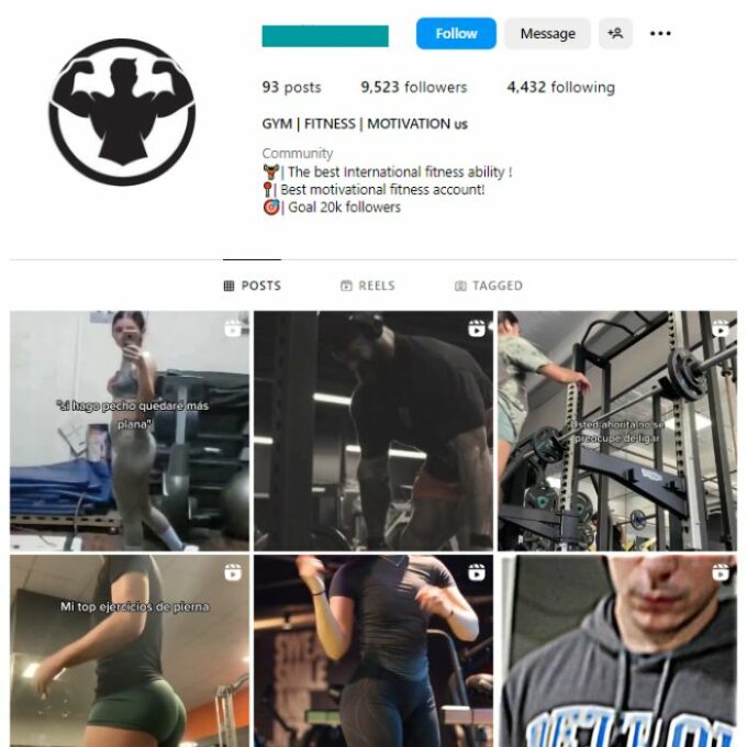 9K Bodybuilding Gym Instagram Account for sale
