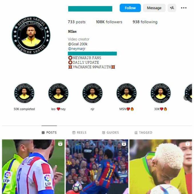 105K Neymar Jr Football Instagram Account for sale