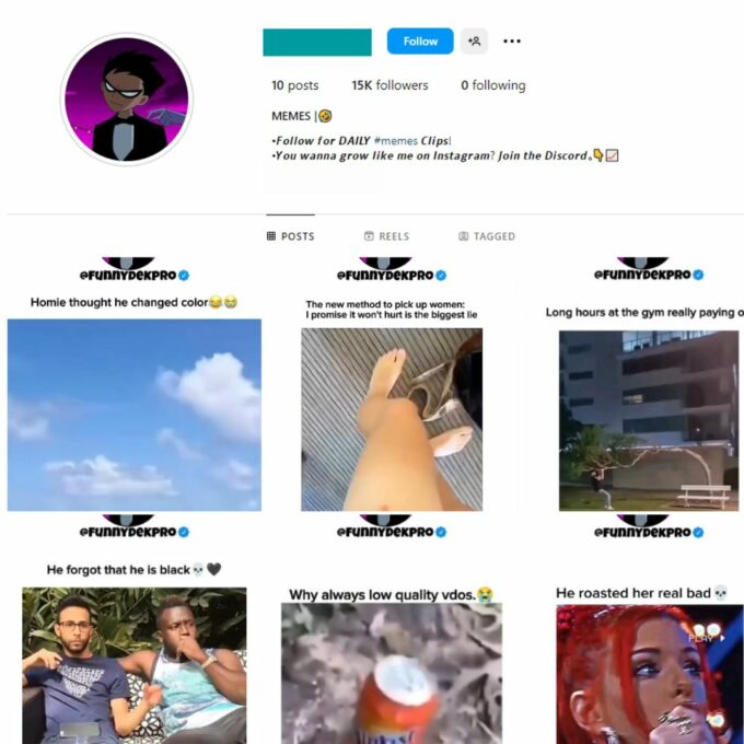 15K Funny Memes Instagram Account for Sale