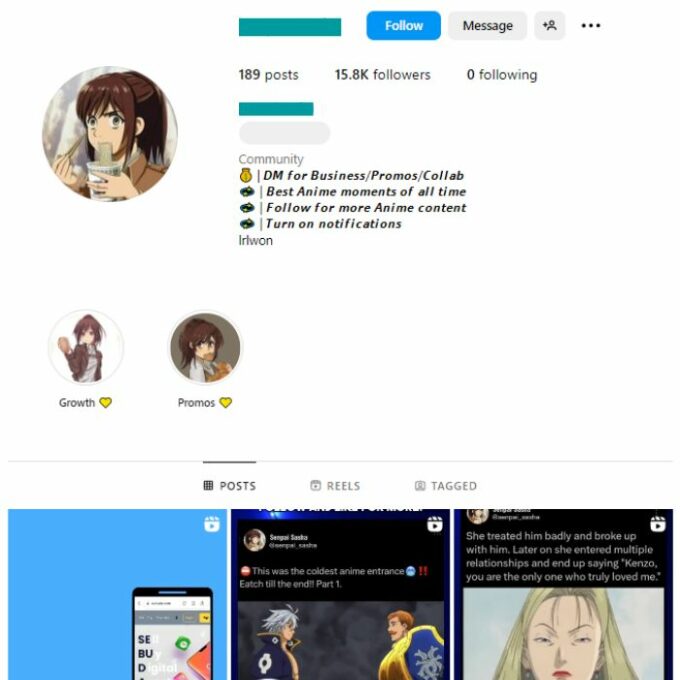 15k Anime Instagram Account for sale