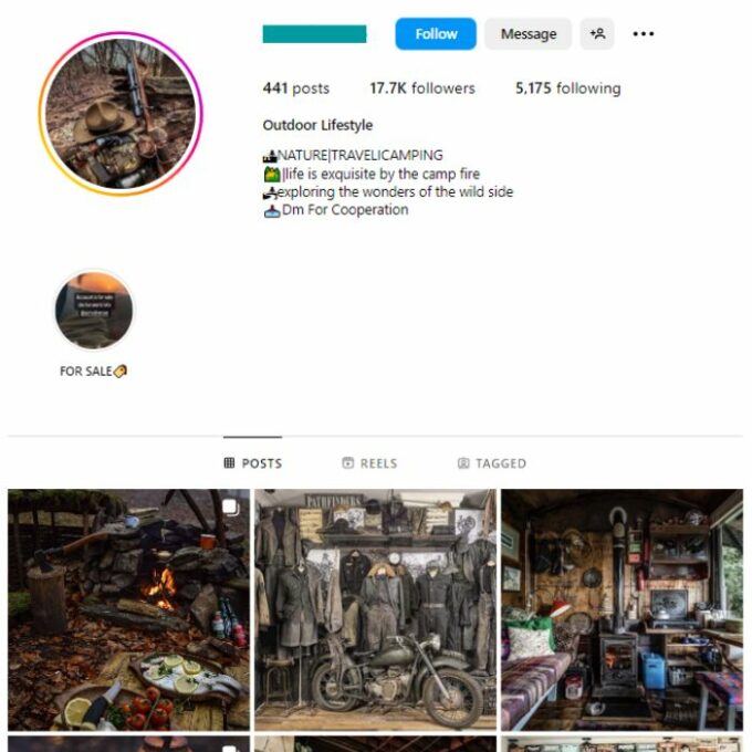 17K Survival Camping Instagram Account for sale