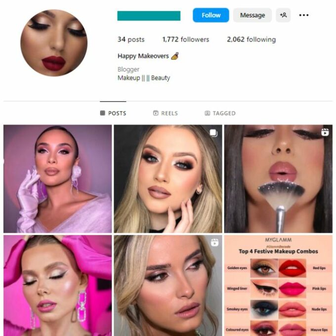 1K Beauty Makeup Instagram Account for sale