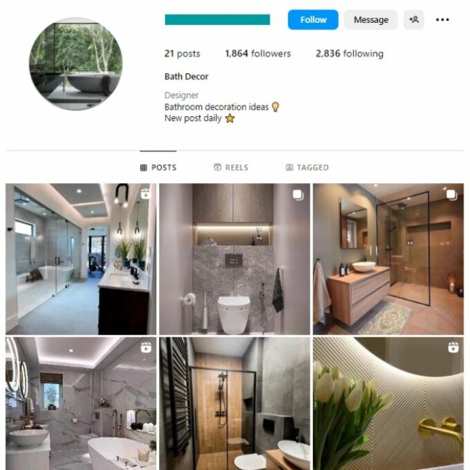 1K Luxury Bathroom Decor Instagram Account for sale