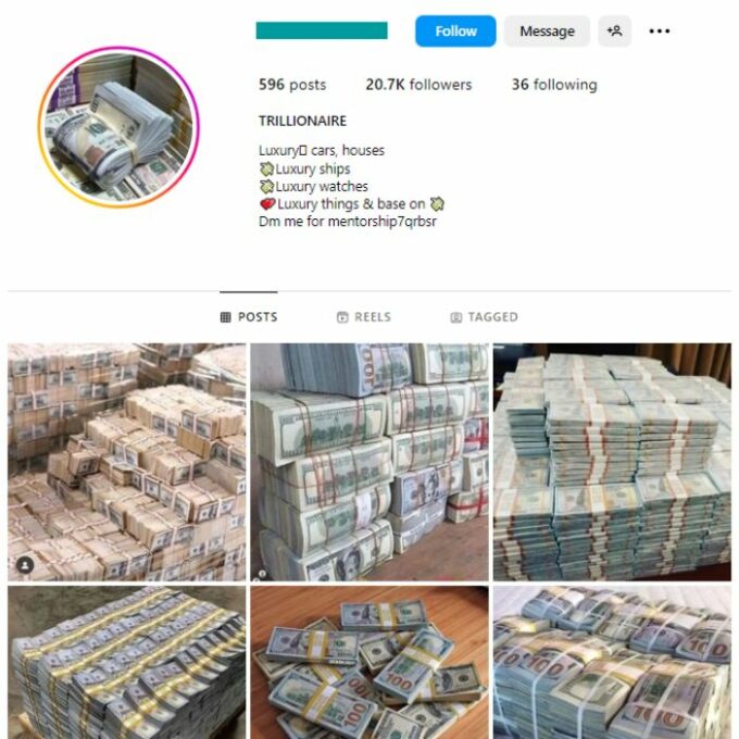 20K Money Millionaire Instagram Account for sale