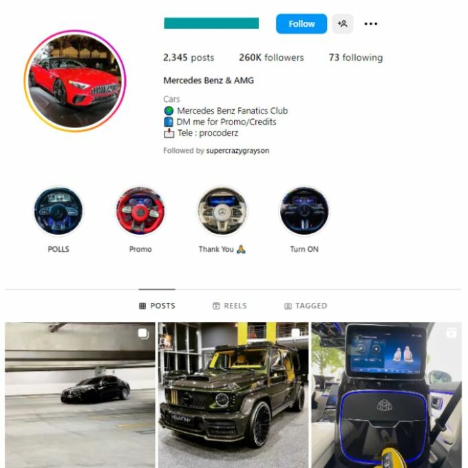 250K Mercedes Car Instagram Account for sale