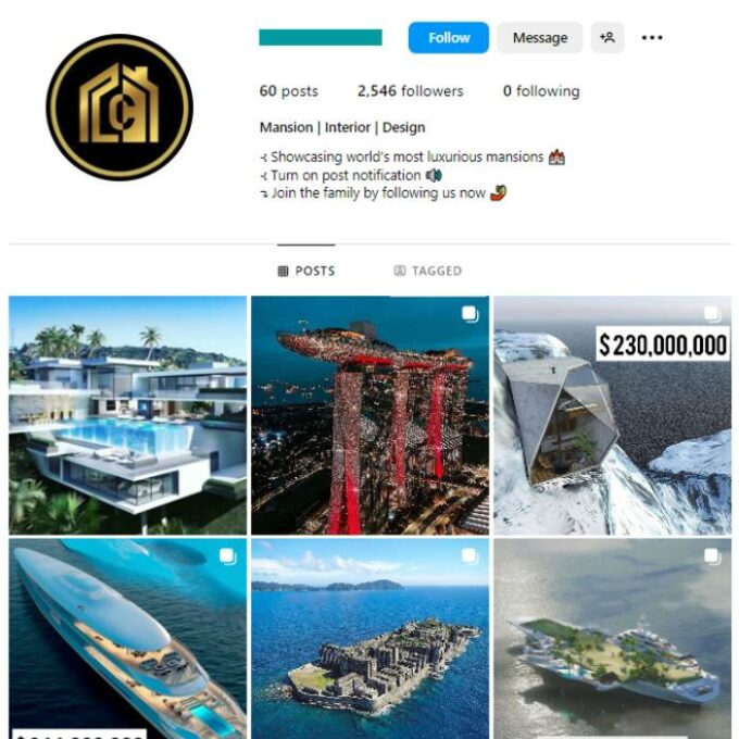 2K Beautiful Mansions Instagram Account for sale