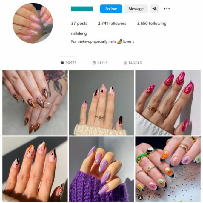2K Nails Makeup Instagram Account for sale