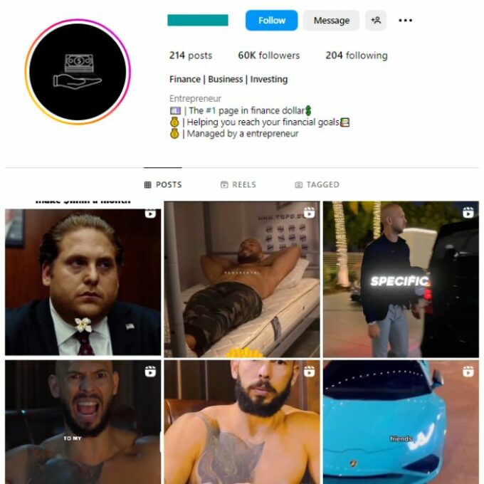 60K Entrepreneur Success Instagram Account for sale